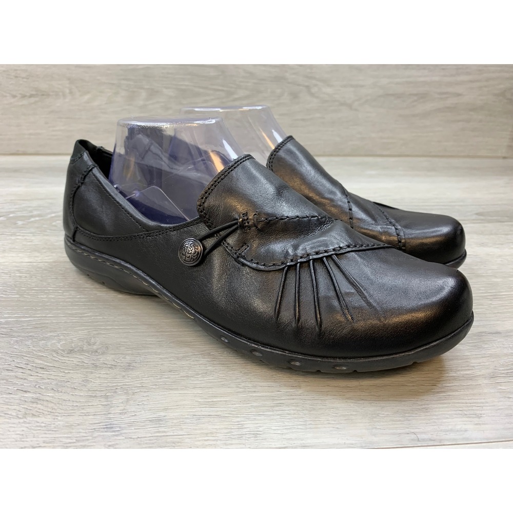 Cobb Hill Black Leather Pleated Button Slip On Loafers Women's 11 Shoes